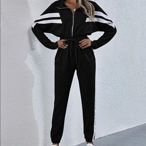 Batwing sleeve drawstring waist jumpsuit